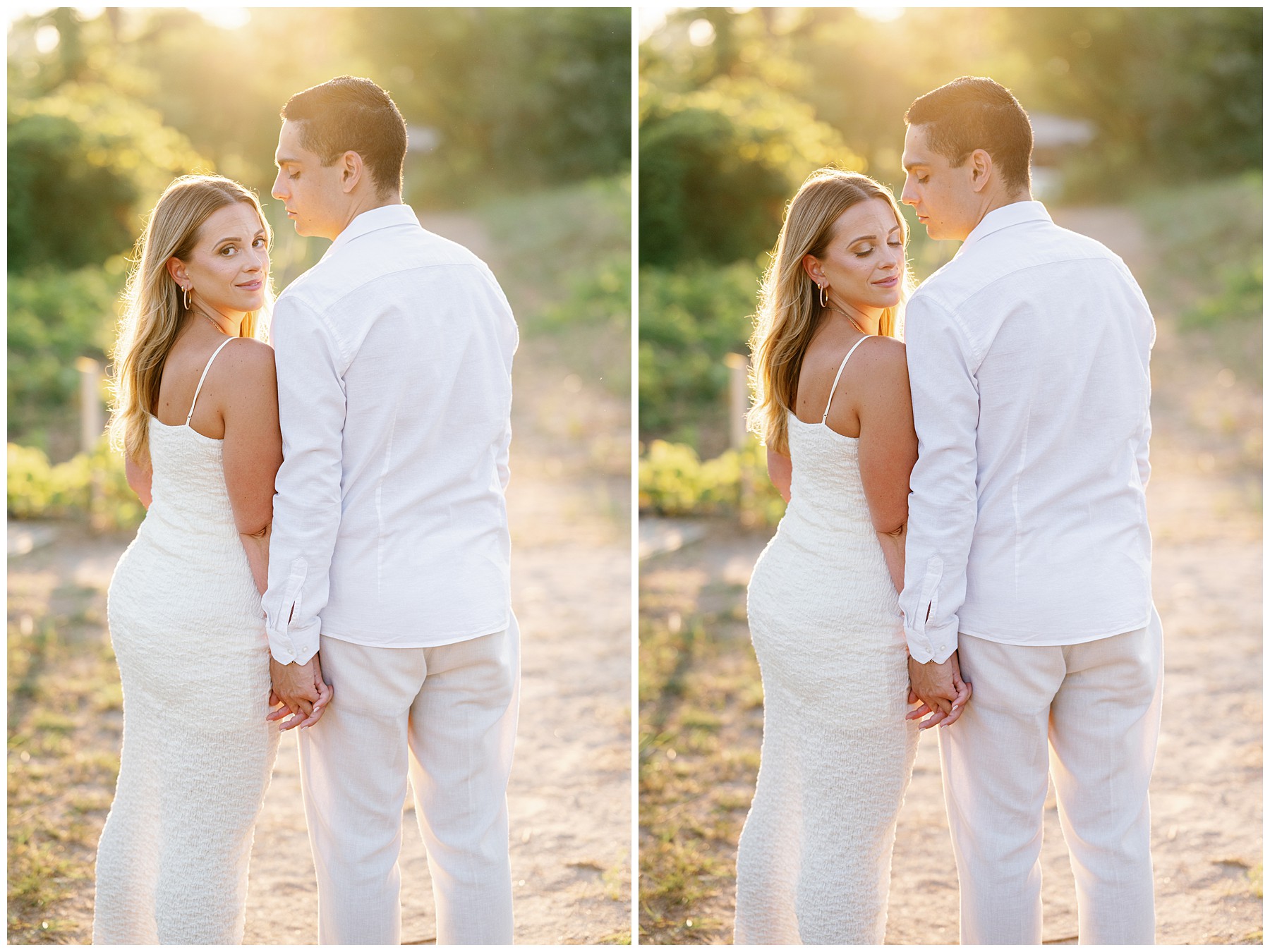 Couple laughing sitting on Erieau beach Lake Erie golden hour